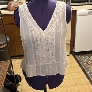 Eyeshadow White Lace Trim Sleeveless Blouse